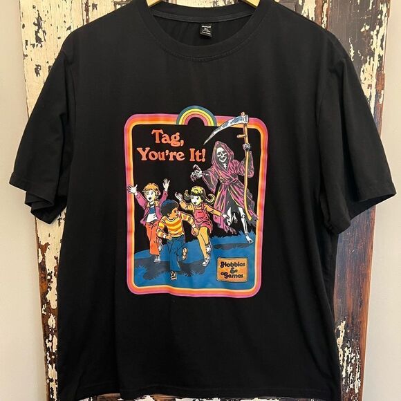 Tag You’re It! funny unisex Grim Reaper Kids game T-shirt. Size XL. - Picture 1 of 5